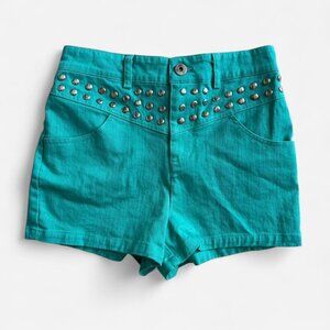 y2k indie sleaze studded turquoise mini shorts
